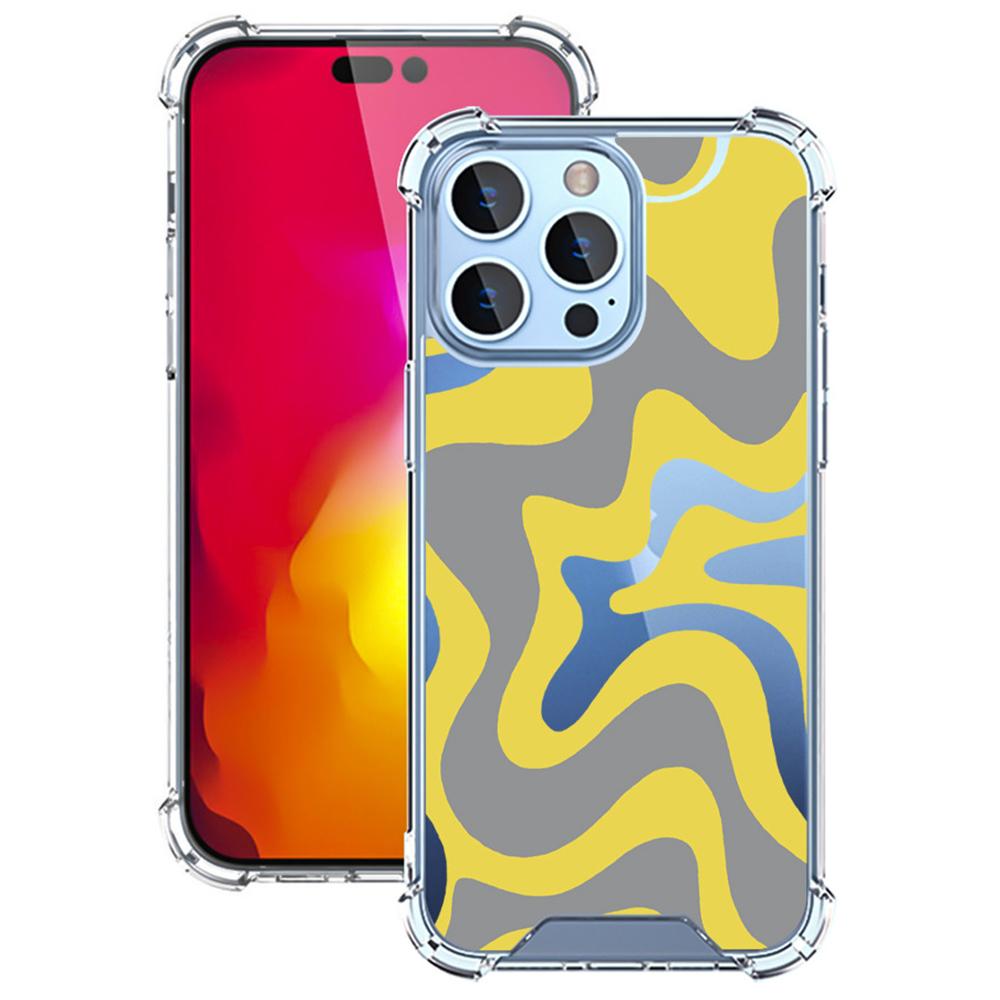 For iPhone 16 Pro Case Colorful Wave Pattern Printing Soft TPU+PC Phone Cover