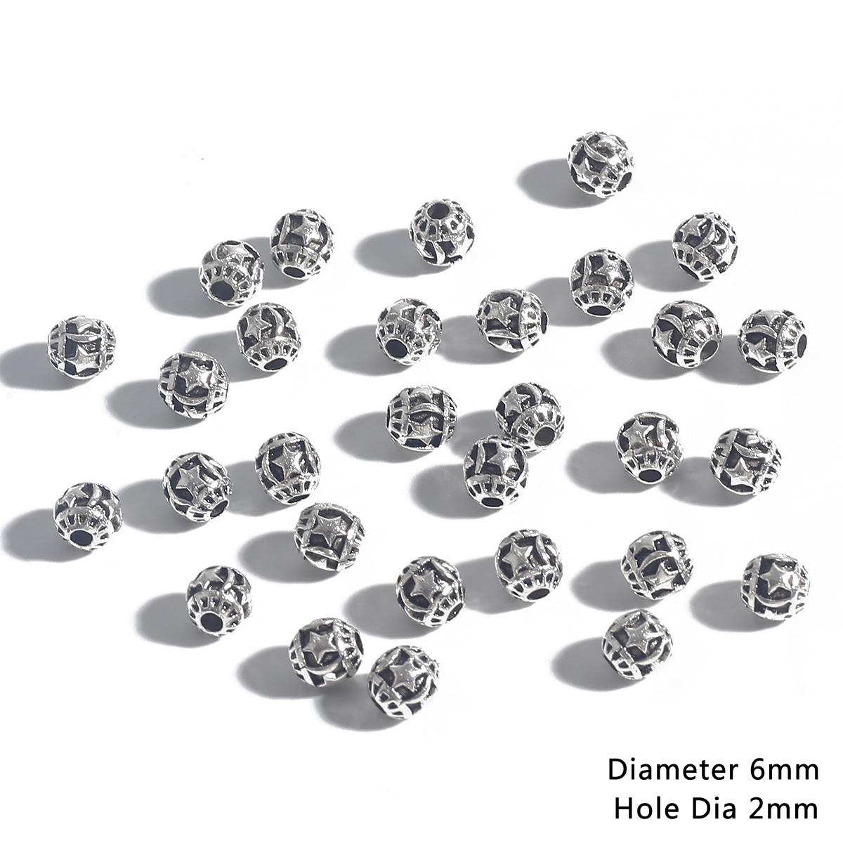 

20 шт., 6 мм, полые винтажные металлические бусины, антикварные серебряные бусины с гравировкой для изготовления ювелирных изделий своими руками 10 серебряный