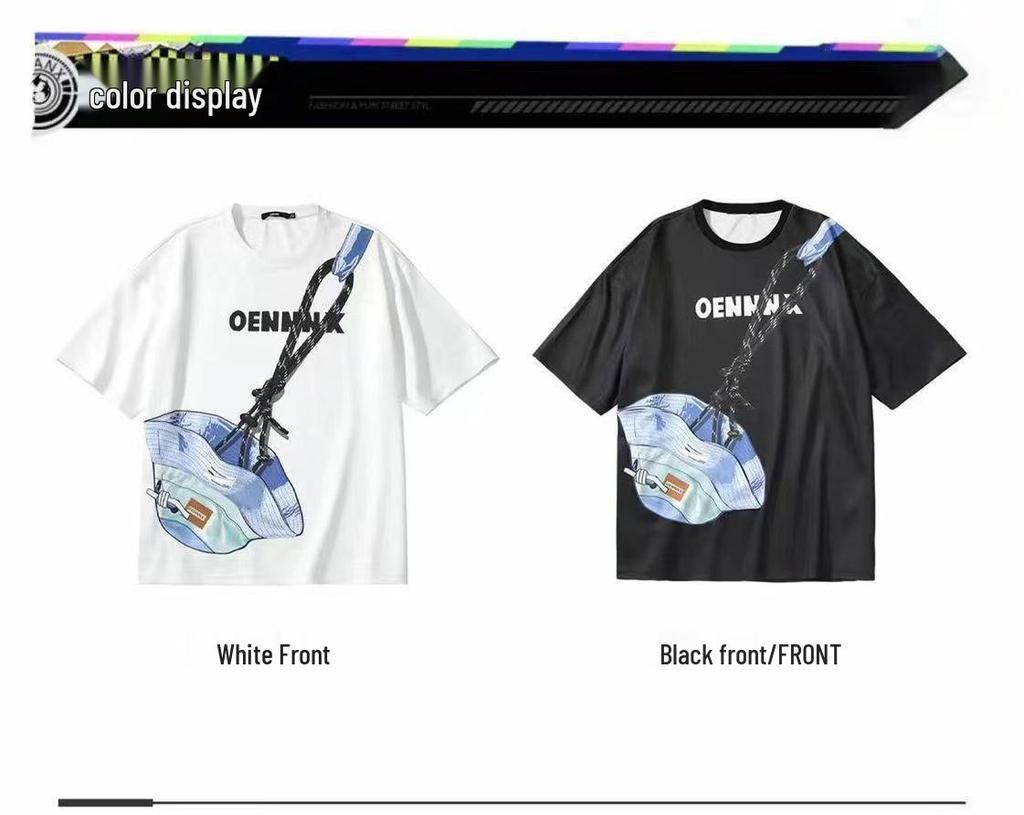 Trendy Couples' Lightning King Zip Pocket Hat & Loose Short Sleeve Combo