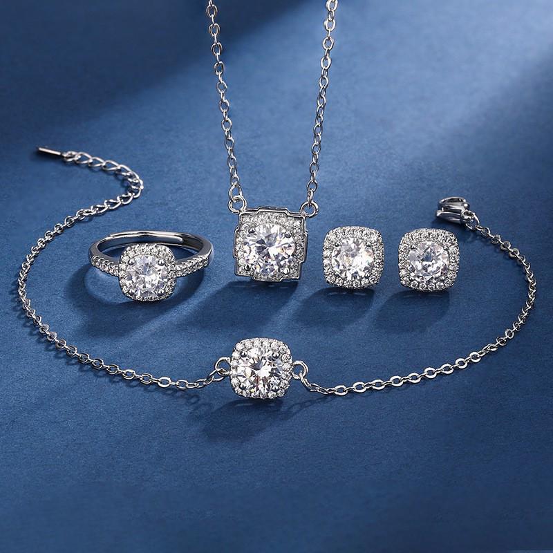 Multicolor Gemstone Queen Crown Necklace, Ring, Earrings & Pendant Set for Women