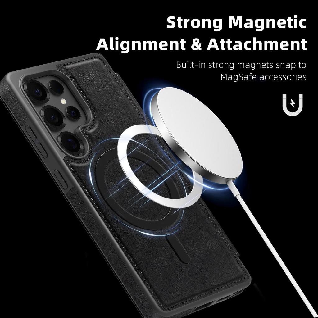 Skórzane etui z klapką Samsung S25EDGE/S24Plus z magnetycznym slotem na karty - Galwanizowane etui biznesowe