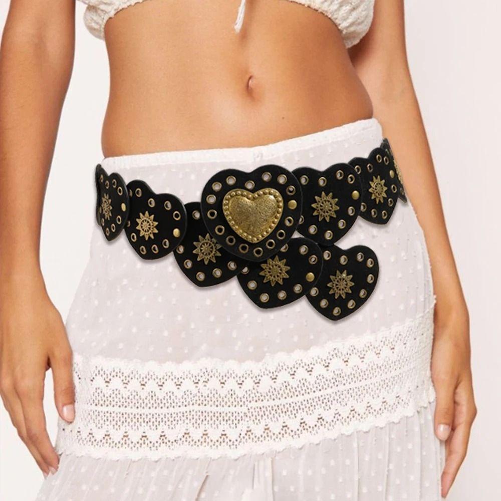 Wide Side Love Heart Patchwork Waist Y2k Rivet Waist Belt Street Style Cowgirl Waist Belt Party