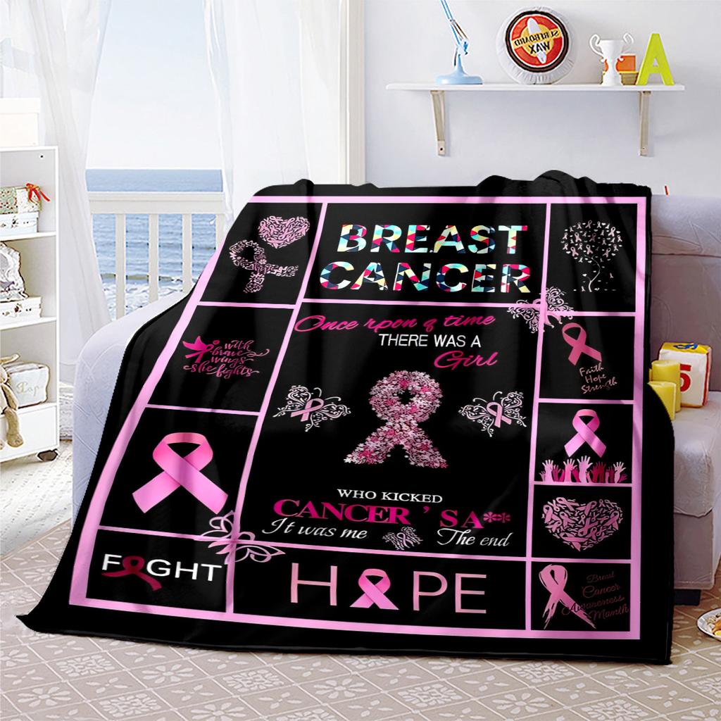 1PC Breast Cancer Awareness Pink Ribbon Throw Blanket Soft Comfortable All Seasons Perfect Sofa Office Travel Home Gift Idea