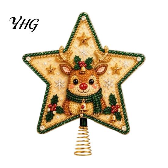 Spring Base Tree Top Star DIY Christmas Topper Kit with Faux Pearl & Rhinestone Materials, Santa Snowman Reindeer Handcrafted Seasonal Angel