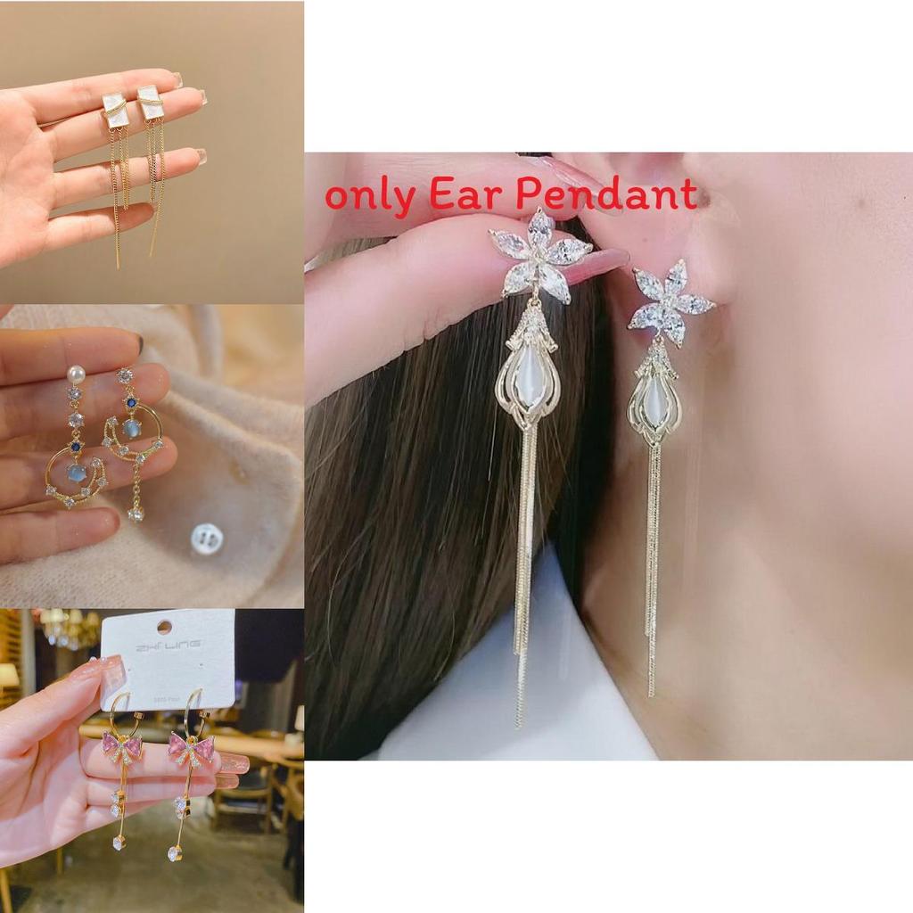 Moon Inspired Long Dangle Earrings With Floral Pattern And Alloy Finish For Womens Fashion