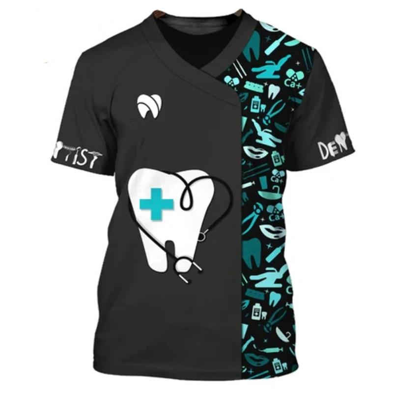 T-shirts de dentistes T-shirt pour femmes T-shirt à col rond Uniforme d'infirmière personnalisé Impression 3D Manches courtes Surdimensionné Femme Décontracté Vêtements pour dames