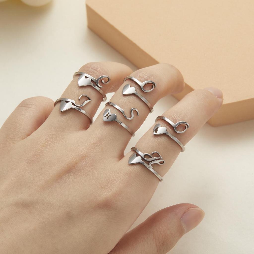 Stainless Steel Heart-Shaped Initial Ring for Women - Fashionable, Adjustable, In Stock