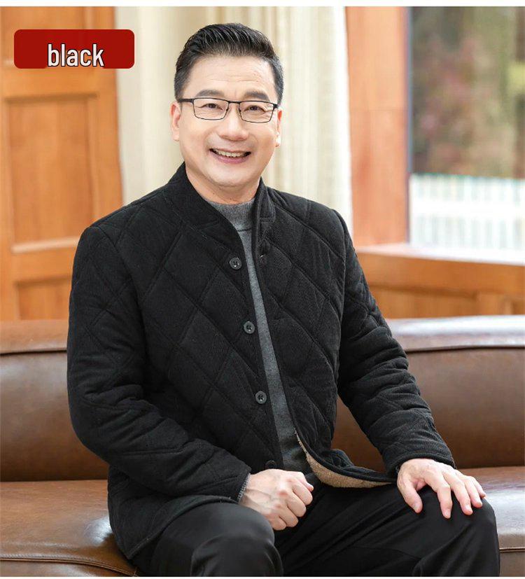 Men's Winter Cotton-Padded Jacket for Seniors - Thick Velvet Lining, Warm Outerwear for Dad or Grandpa