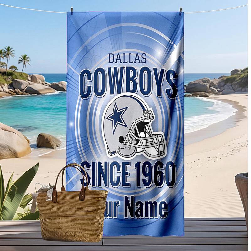 Dallas Cowboys Custom Beach Towel, Print Your Name Text Lightweight Absorbent Towel for Swimming Travel