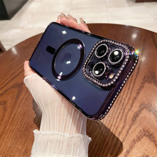 Brokatowy diamentowy bezprzewodowy futerał na telefon do ładowania dla Iphone 14 13 12 11 Pro Max 14 Plus 14pro przezroczysty, odporny na wstrząsy silikonowy zderzak