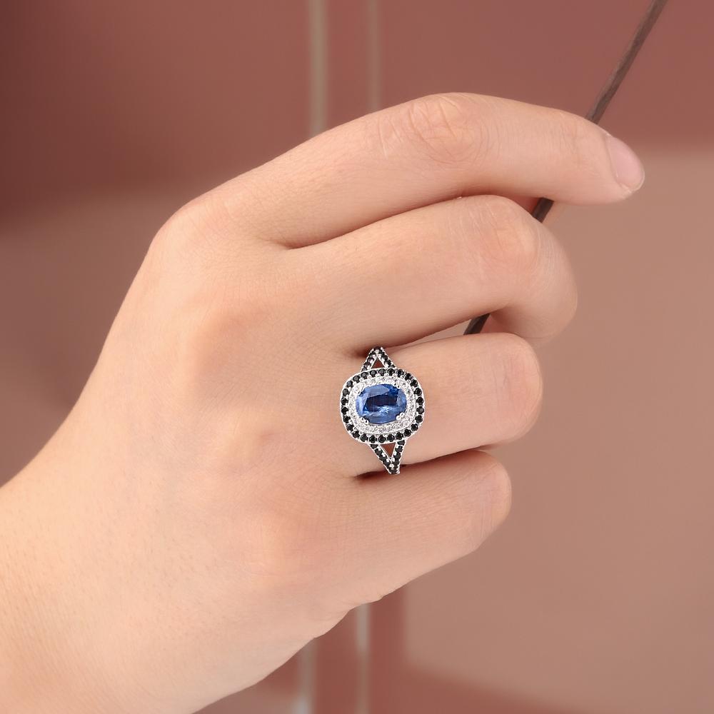925 Sterling Silver Natural Kyanite Elegant Ring December Gemstone for Women &Lady Fine Jewelry Birthday Party Festiva Gift