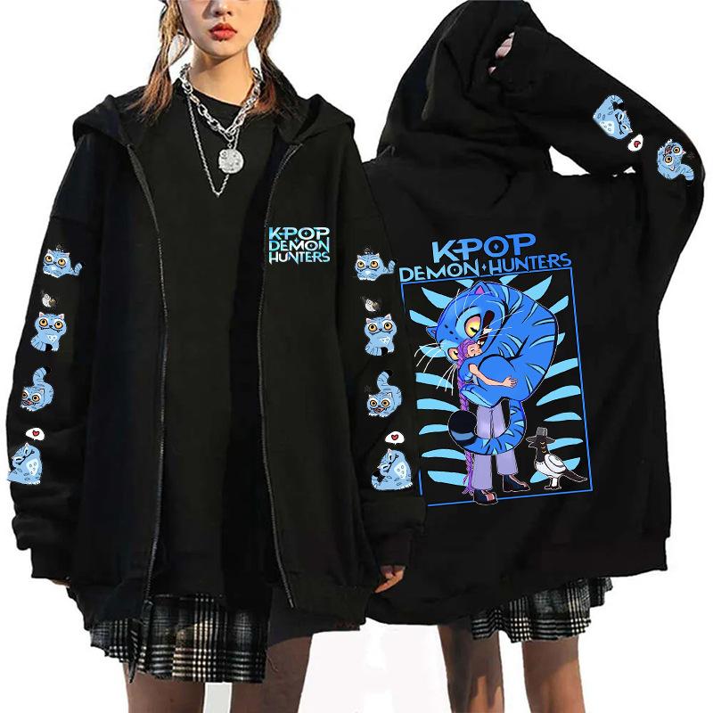 Móda Dámské Oblečení Nové KPop Lovci Démonů Mikiny Černá Zimní Dámské Mikiny Halloween Kreslený Potisk Oblečení