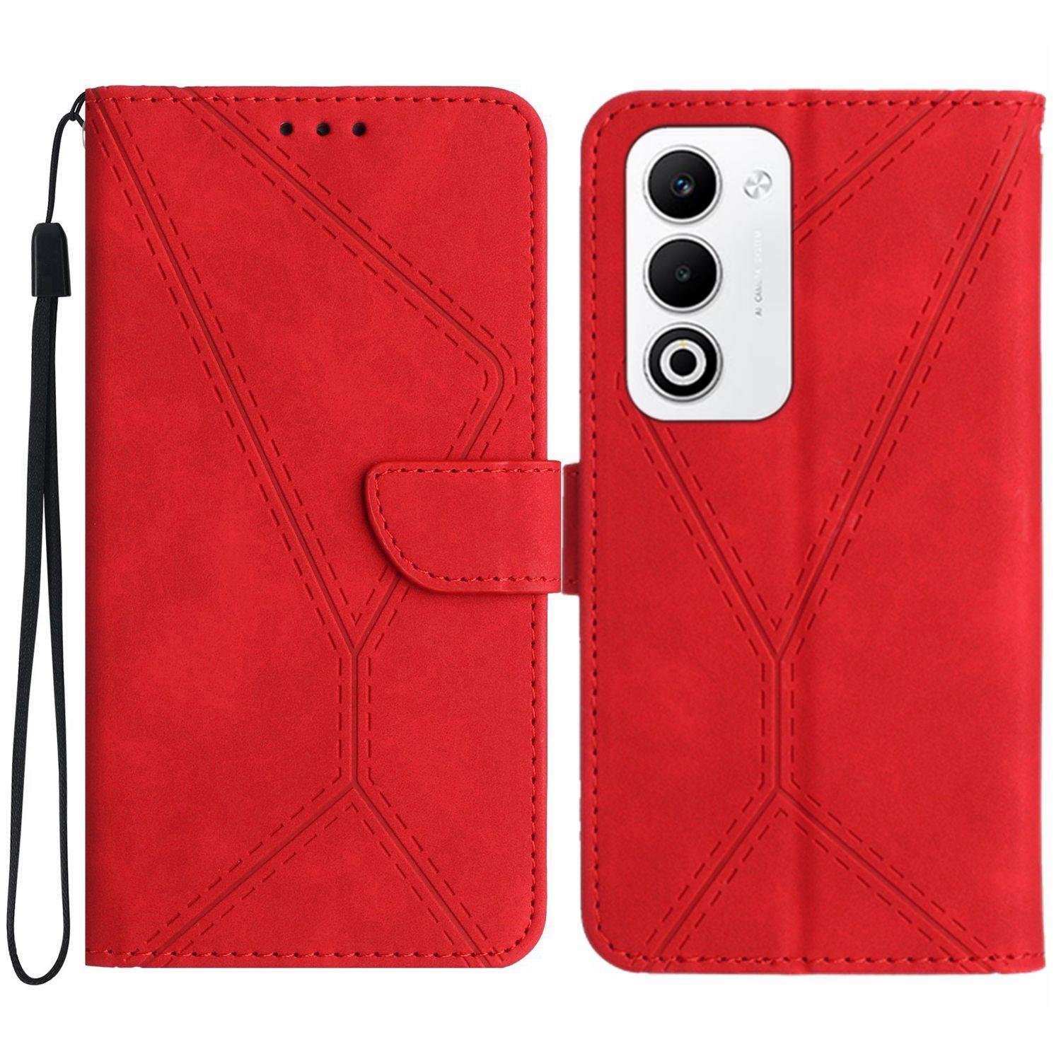 

Для Oppo A5 5G Чехол Кожаный с текстурными линиями Откидной чехол из ПУ кожи Red