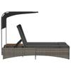 Vidaxl Double Sun Lounger with Canopy and Cushions, Grey, Rattan