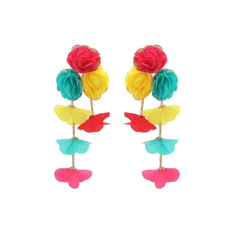 Floral Chiffon Layered Earrings Women Beach Vacation Statement Lightweight Luxury Minimalist Design
