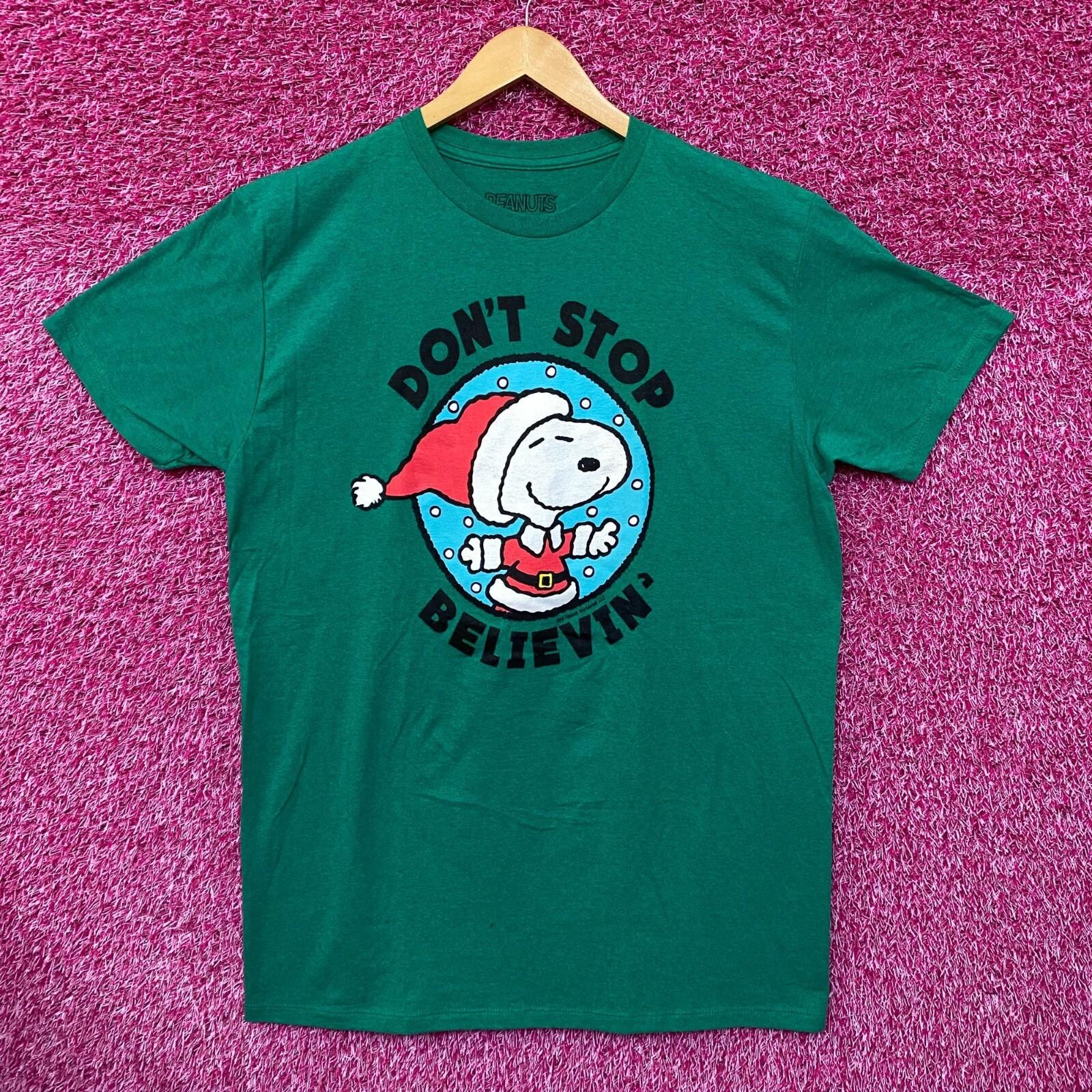 Santa Snoopy Dont Stop Believin Peanuts Christmas Tee L XL