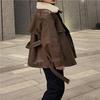 Lokomotive Lederjacke Damen Herbst und Winter Mittellange und Lange Jacke Kleiner Mann Pelz Integriert Lammwolle Verdickter Fleece-Mantel