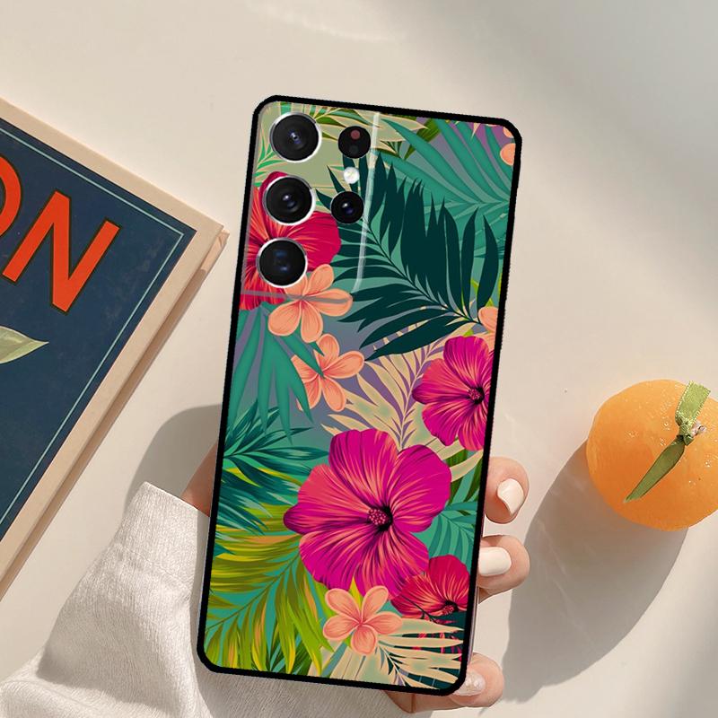 Tropical aloha Hibiscus  pattern Phone Case For Samsung Galaxy S22 S23 S21 Ultra S20 FE S8 S9 S10 Plus Note 10 20 Ultra Cover
