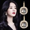 Korean simple retro diamond-encrusted zircon earrings, high-end ear buckles, niche design, elegant temperament earrings.