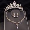Barock Silberfarben Brautschmuck-Sets Krone Ohrringe Halsband Halskette Set für Frauen Hochzeitskleid Tiaras Brautschmuck-Set