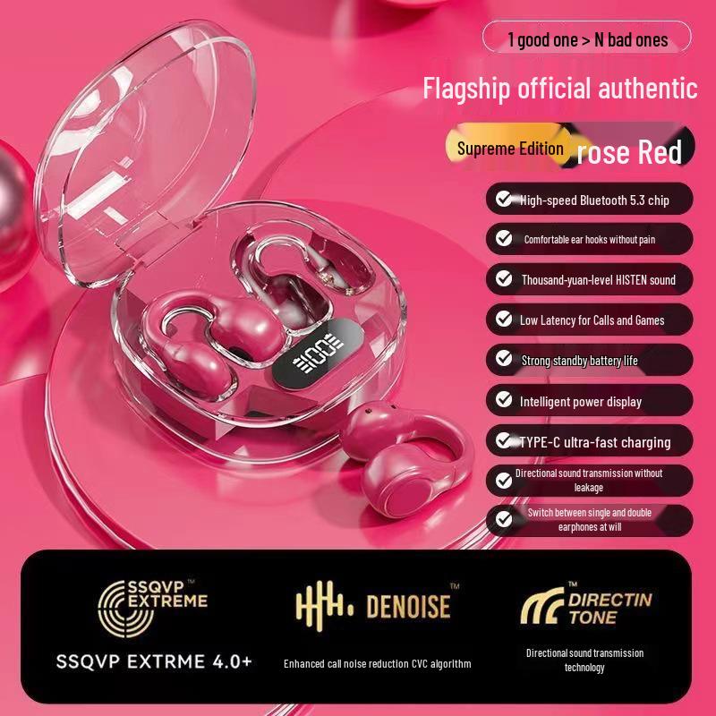 

Cross-Border In-Ear Bluetooth Headset: Bone Conduction, Clip-On, Wireless Sports with Digital Display, Transparent Design.