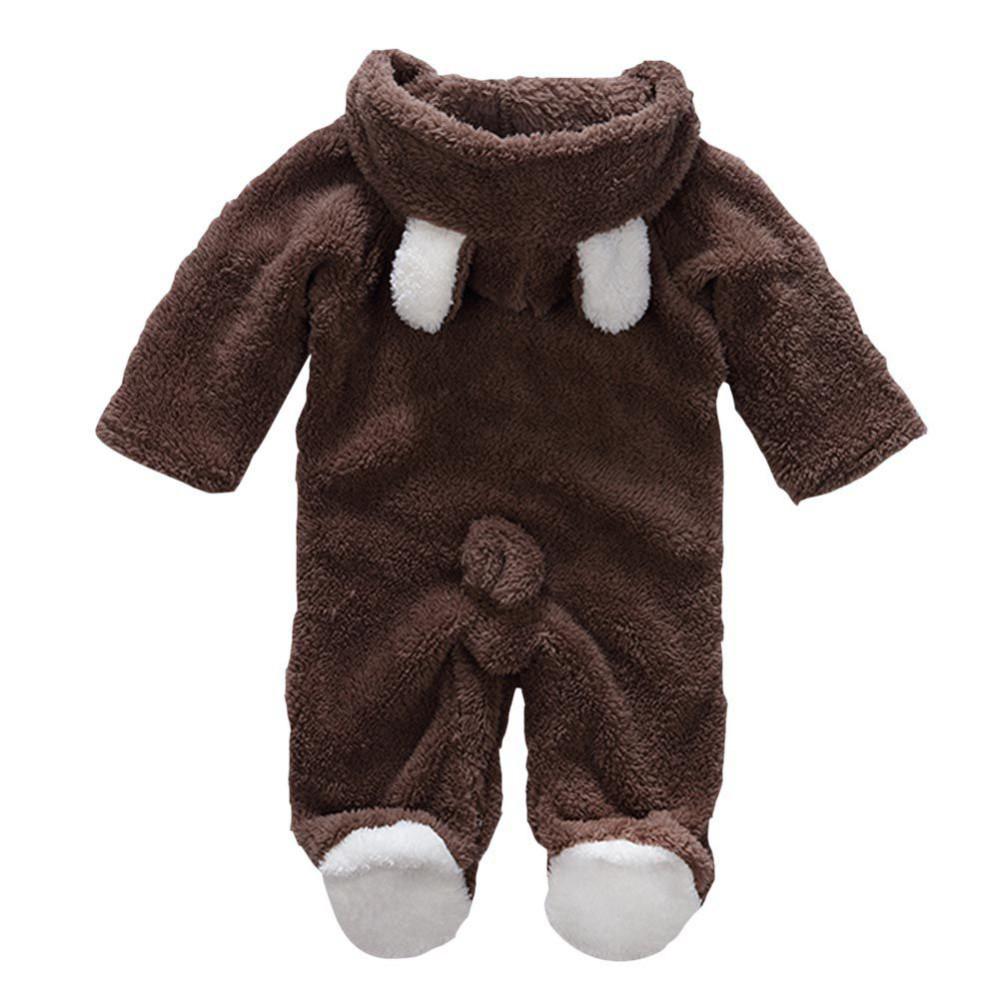 Baby Coral Fleece Hooded Romper - Long Sleeve, Warm Autumn/Winter Jumpsuit for Toddlers