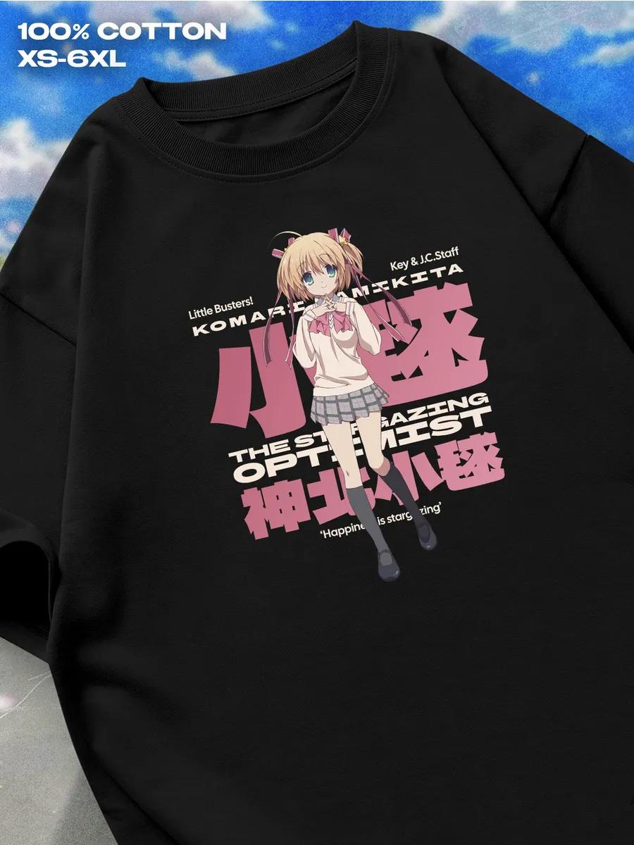Komari Kamikita Little Busters T-shirt Mens Tshirt Womens Tshirts with Letters Print Short Sleeves T-Shirt Casual Street Tee Shirt Top M