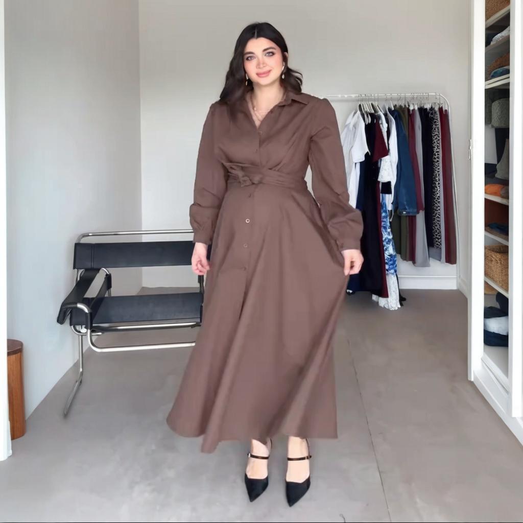 

2025 Spring European & American V-Neck Slimming Casual Long Dress XXL