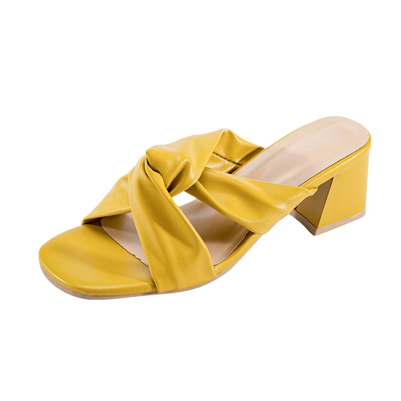 2026 New Summer Versatile Coarse Heel Middle Heel Fashion Cool Slippers for Women's Outerwear