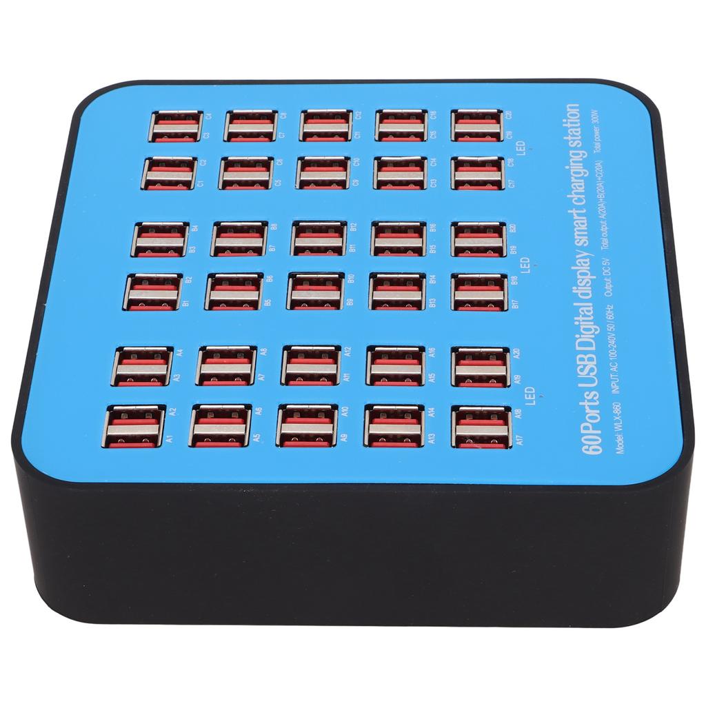 300W 60 Port USB Fast Charging Station Travel Desktop USB Rapid Charger Multi Ports Charging Station 100‑240V
