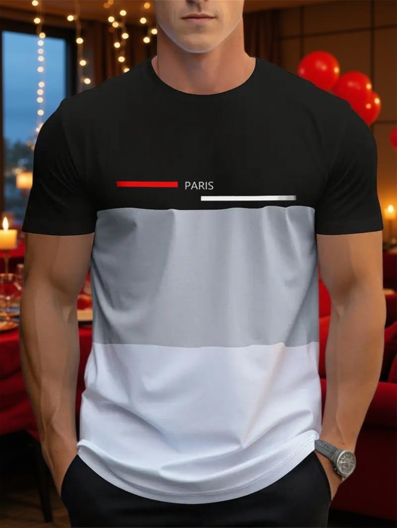 Men s 3D Print Contrast T-Shirt S