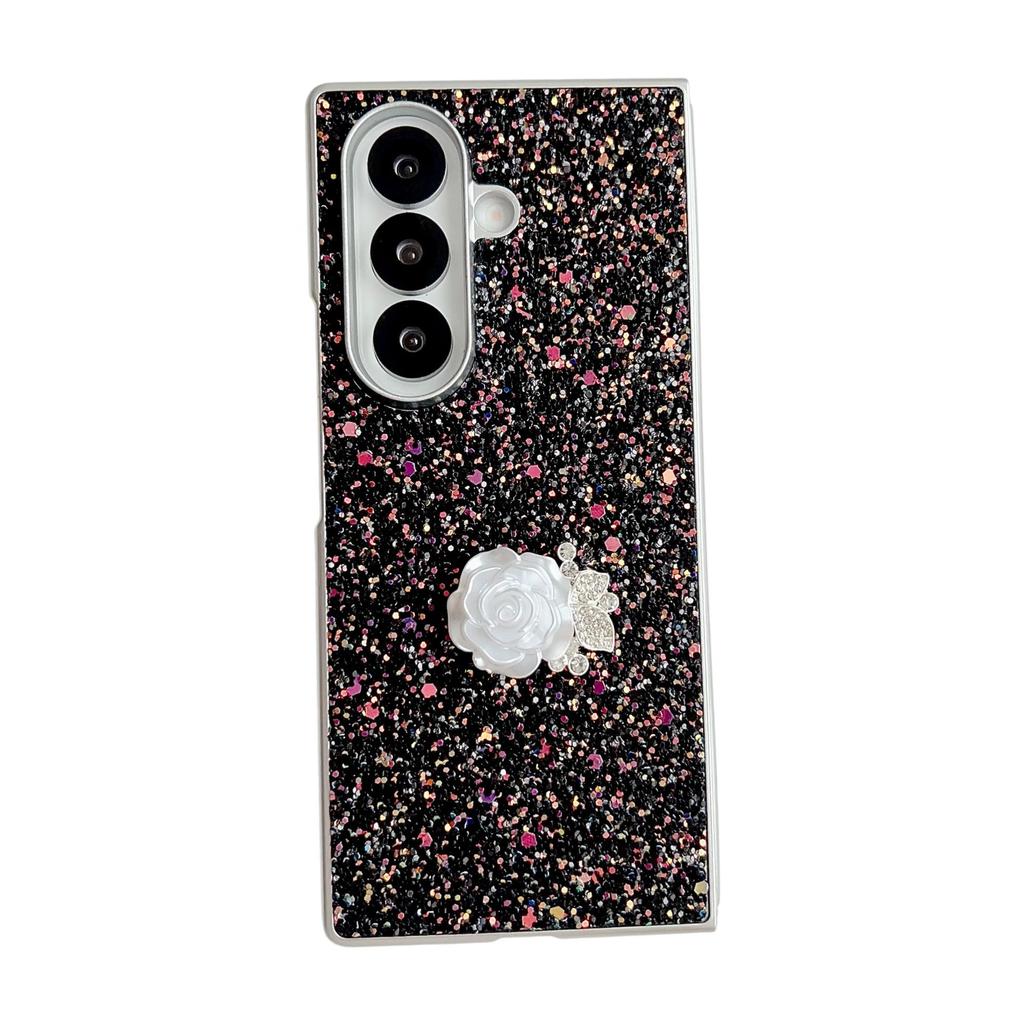 Phantom Glitter Pink White Rose Mobile Phone Case Is Suitable for Samsung Z FOLD7/6/5th Generation Folding Protective Case, Luxury and Anti-drop.