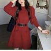 New French Style Petite Knit Dress for Women, Long Sleeve Loose Knit Base Dress for Fall Winter