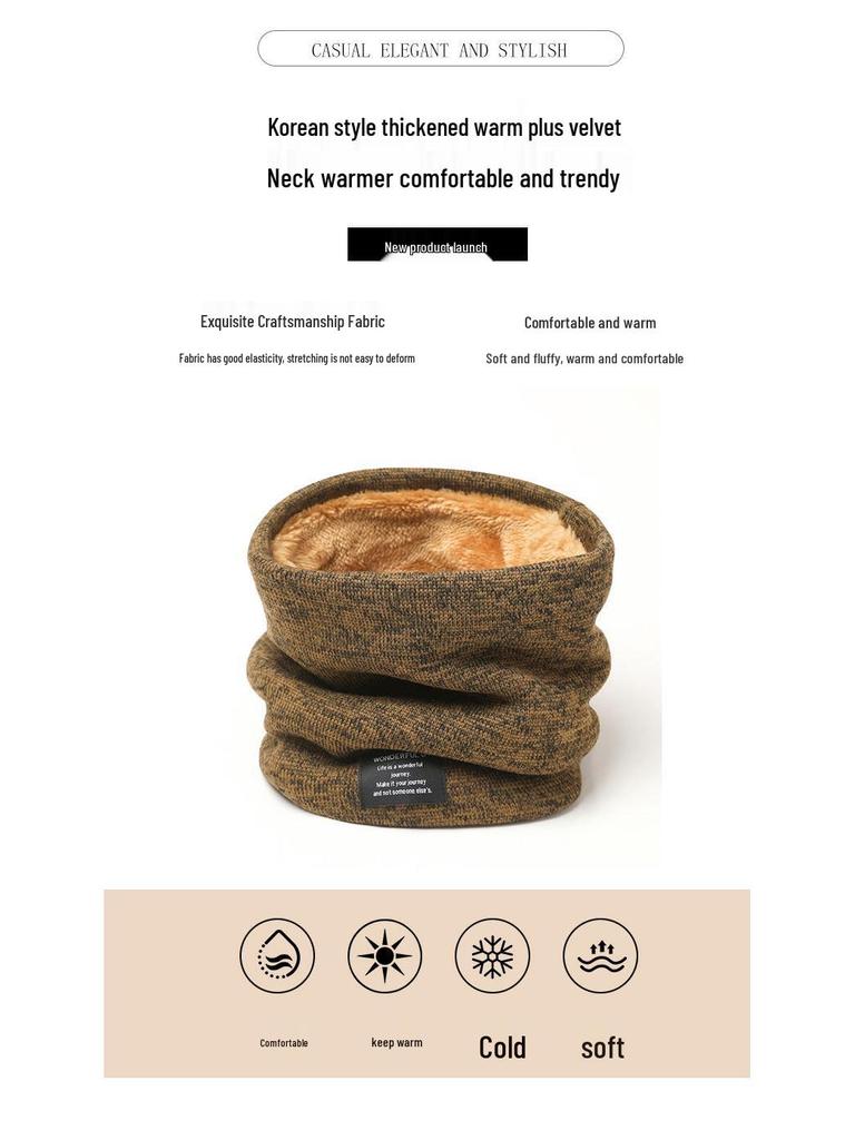 Unisex Fleece-Lined Knitted Snood: Warm Winter Neck Scarf With High-Neck Woolen Design In Versatile Korean Style