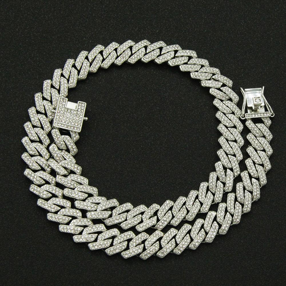 Fashion Men Cuban Link Iced Out Necklace 14MM width Rhinestones Chain Rapper CZ Cuban Chain Necklace Hip Hop Birthday Jewelry