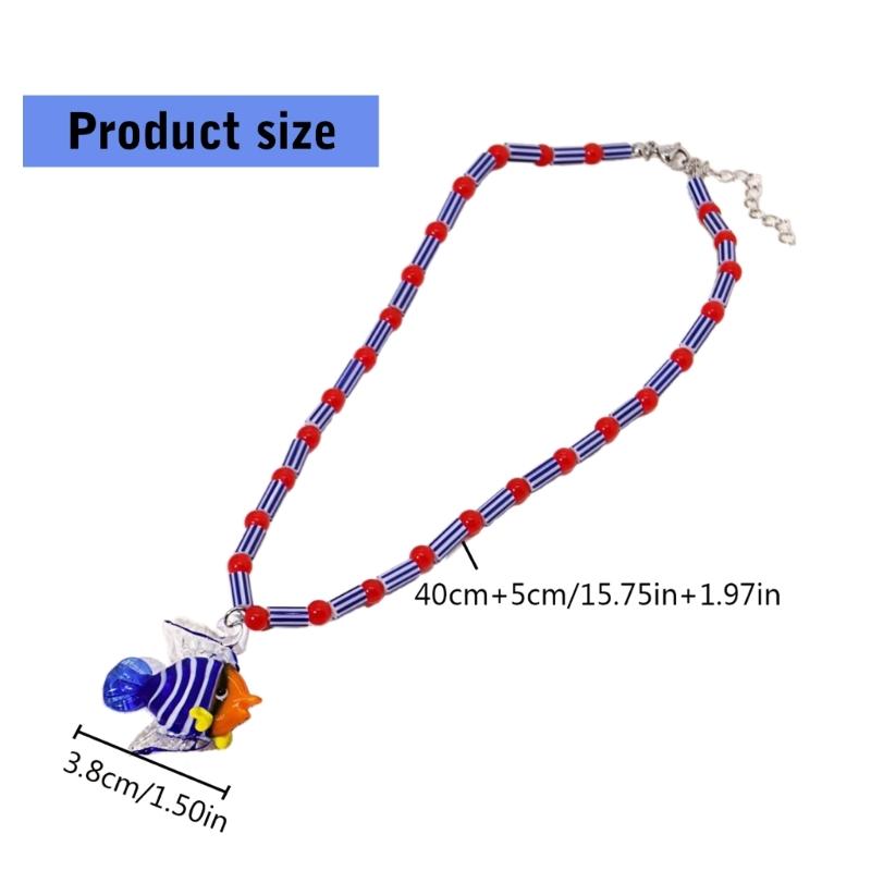Ocean Beaded Necklace with Fish Pendant Adjustable Length Clavicle Chain for Women Fashionable Neckchain Accessory