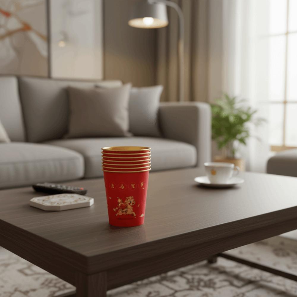 50pcs Horse Pattern 2026 Spring Festival Disposable Cup Anti-scalding Gold Foil Drinking Tea Cup Thickened Chinese Style