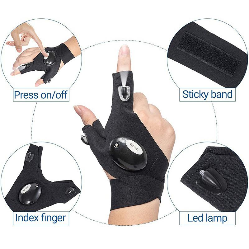 Night Light Waterproof Fishing Gloves with LED Flashlight