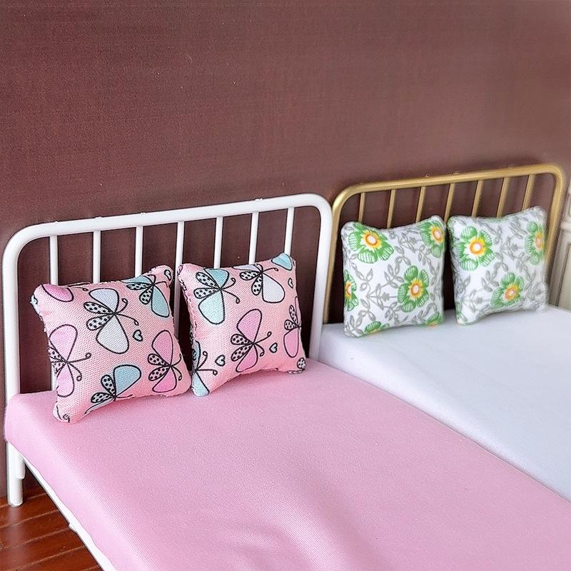 5/10 Pcs Cute 1:12 Dollhouse Miniatures Cushions Floral Fabric Cushion Pillow Model Ornament Pretend Play Toy DIY Accessory Gift