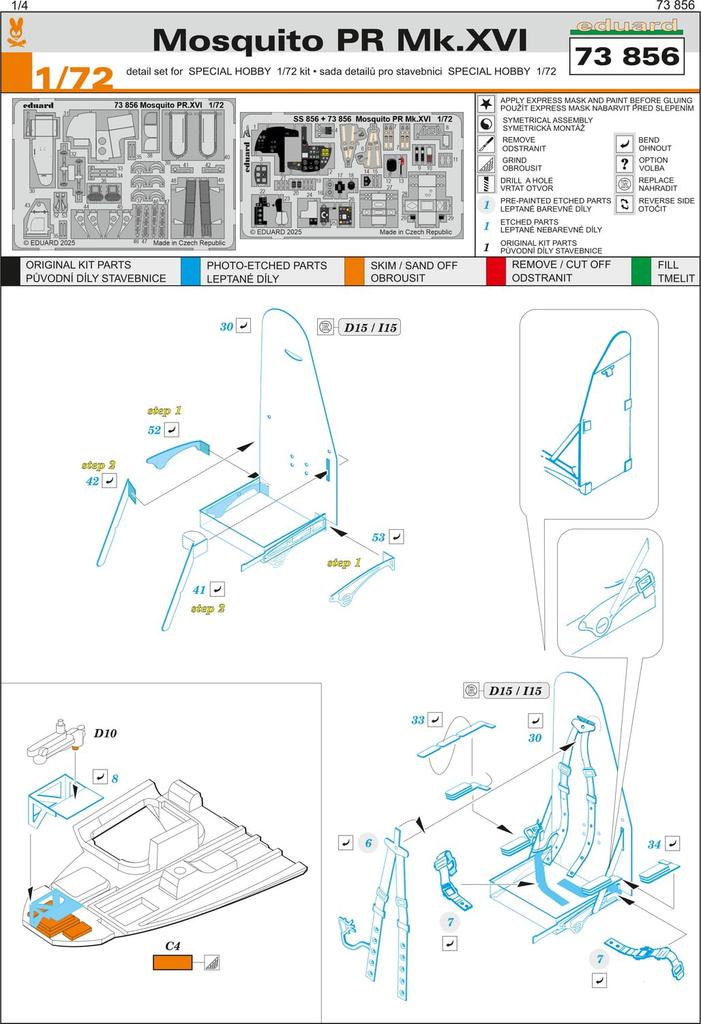 Eduard Mosquito PR Etching Parts Plastic Model Parts EDU73856 1/72 Photo-Etched D.H. Mk.XVI (Special Hobby) (Airplane)