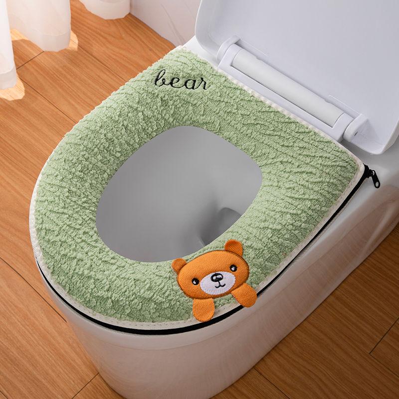 Four Season Universal Short Velvet Toilet Cover Back Waterproof PU Toilet Cushion Household Bathroom Zippered Toilet Seat Cover
