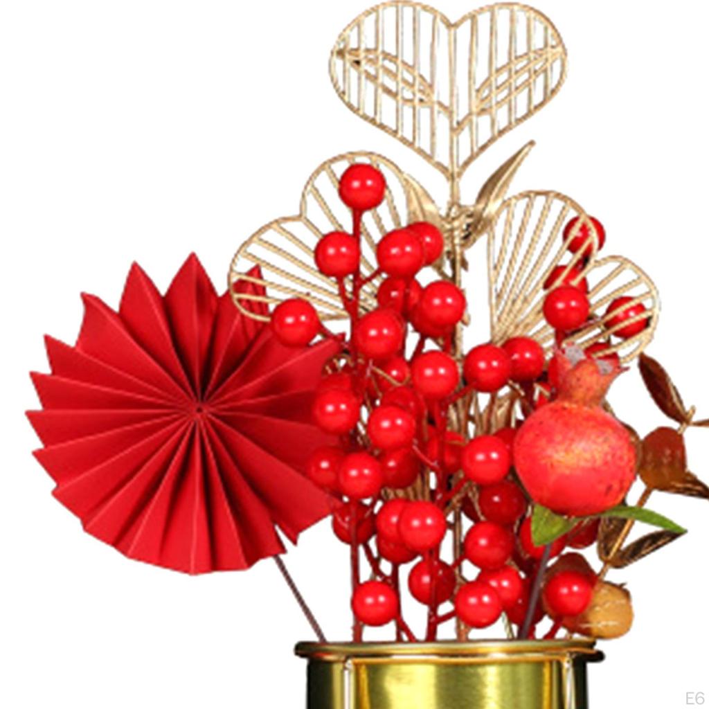 Chinese Year Flower Basket, Festival Photos Props Decoration Fruit Scene Layout Desktop Red Art