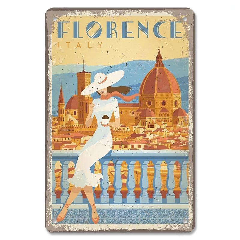 Metal Tin Signs Travel City Girls Posters Plaque Monaco Rome Biarritz Venice Metal Poster Vintage Wall Art Bar Club