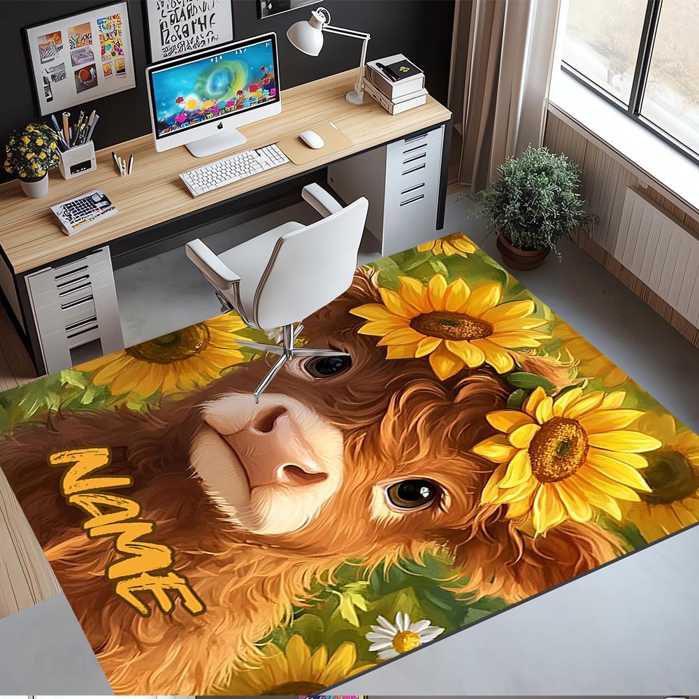 Custom Name Cow Printed Carpet,Rug for Office Chair Living Room Bedroom Kitchen Room Decor Gifts.