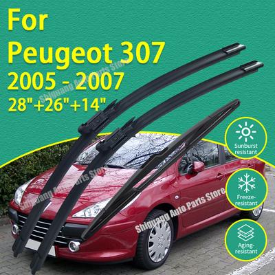 Vorne Hinten Silikonbeschichtete Scheibenwischer für Peugeot 307 2005 - 2007 28"+26"+14" Auto Wischer Windschutzscheibe Wischerblätter Zubehör