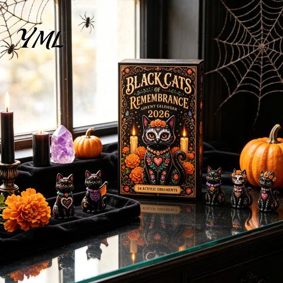 Calendario dell'Avvento di Halloween Giorno dei Morti, Set di Ornamenti Acrilici da 24 Giorni con Stile Oscuro Decorazioni per la Casa Teschio e Fiori di Calendula, Decorazione da Appendere all'Albero,