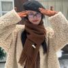 New Autumn and Winter Women's Wool Blended Scarf Solid Color Tassel Korean Style Versatile Fashionable Atmosphere Warm Scarf