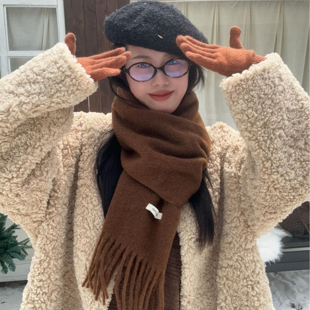 New Autumn and Winter Women's Wool Blended Scarf Solid Color Tassel Korean Style Versatile Fashionable Atmosphere Warm Scarf