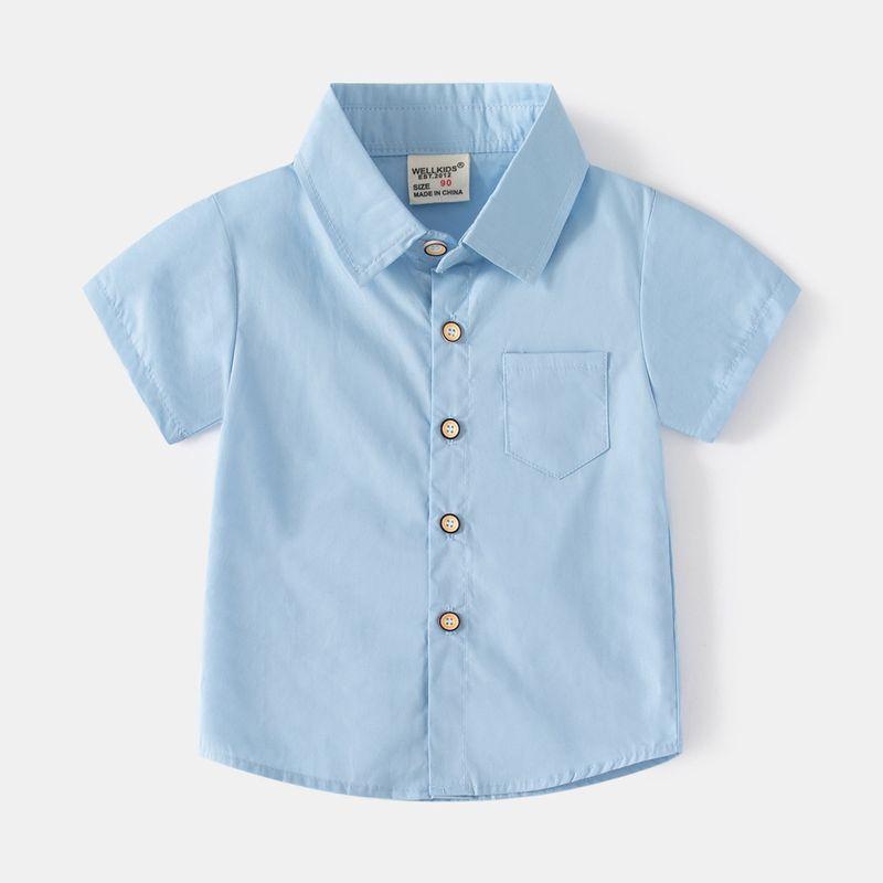 And Cool Boys' Short-Sleeved Shirts with Lapels, Kidsren's Shirts, Korean Style Summer Solid Color Cotton Tops for Small and Medium-Sized Kidsren