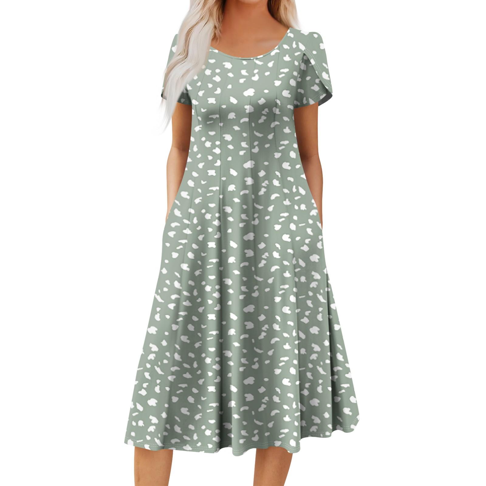 

Женское повседневное модное платье миди с круглым вырезом и коротким рукавом, модное свадебное платье для гостей XL